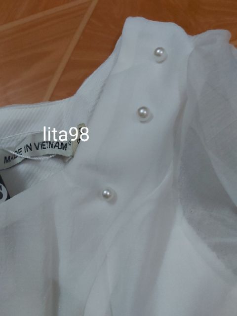 Váy trắng dự tiệc tay nơ đính ngọc vai kèm ảnh thật SẴN Size XS, S, M, L