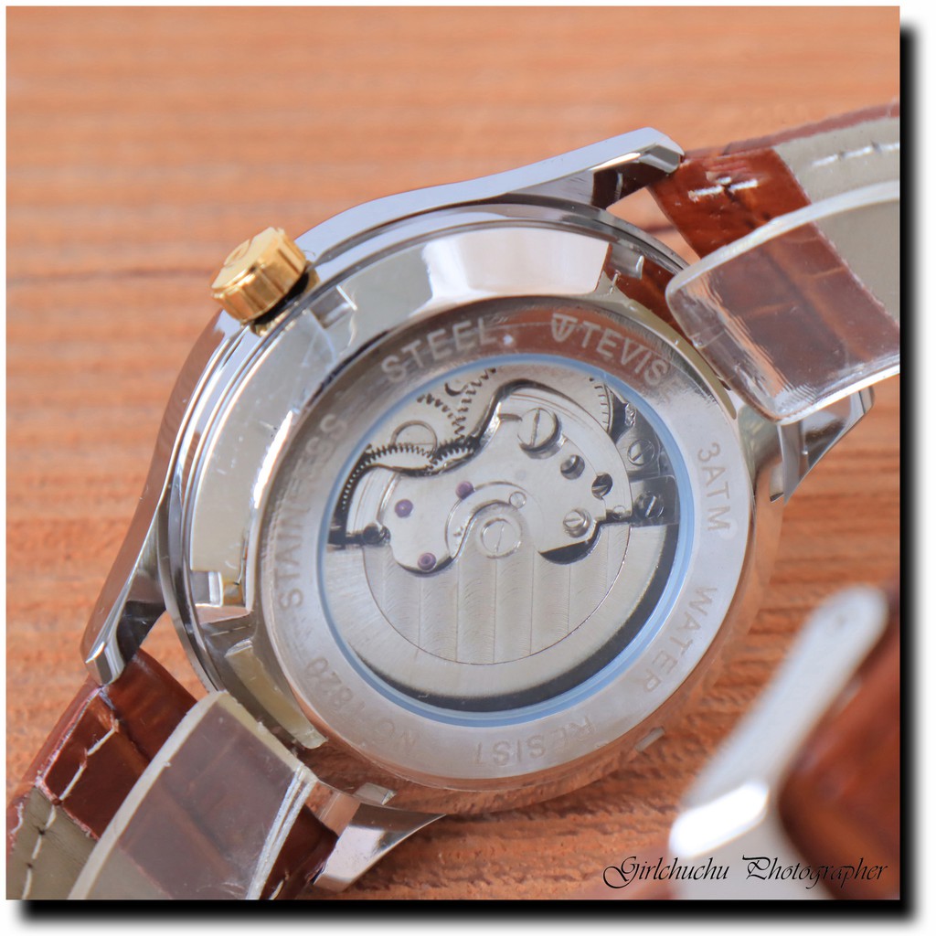 Đồng hồ cơ nam dây da cao cấp Tevise T820B-3 full box, mặt kính sapphire chống xước, chống nước, bảo hành 03 năm