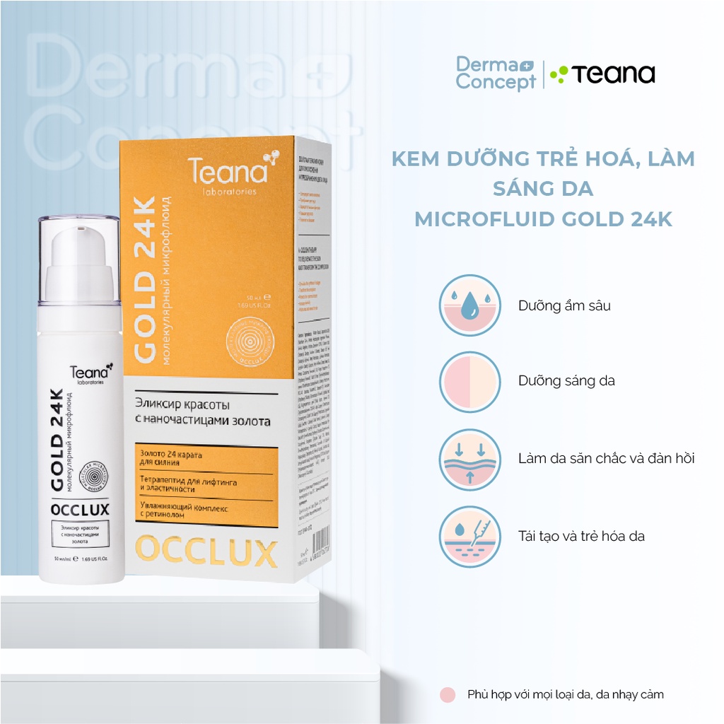 Kem dưỡng Teana Occlux Molecular Microfluid Gold 24K trẻ hoá, làm sáng da chứa phân tử vàng 24K - 50ml