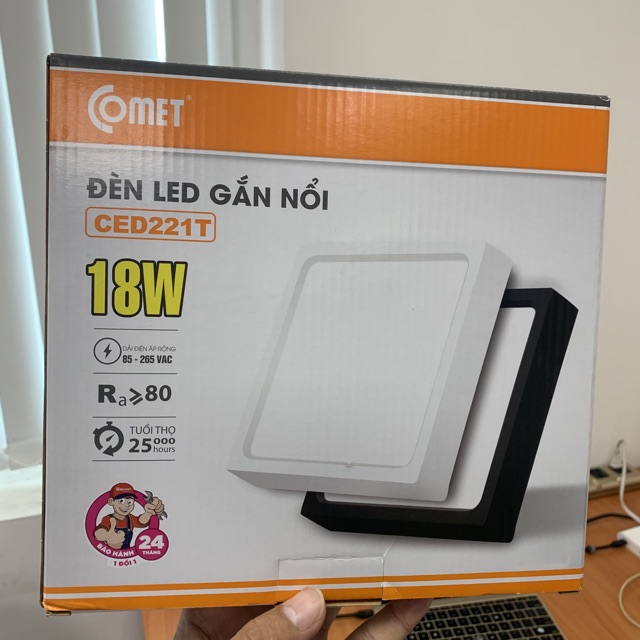 Đèn led ốp trần VUÔNG lắp nổi, viền ĐEN, COMET CED221T-DB