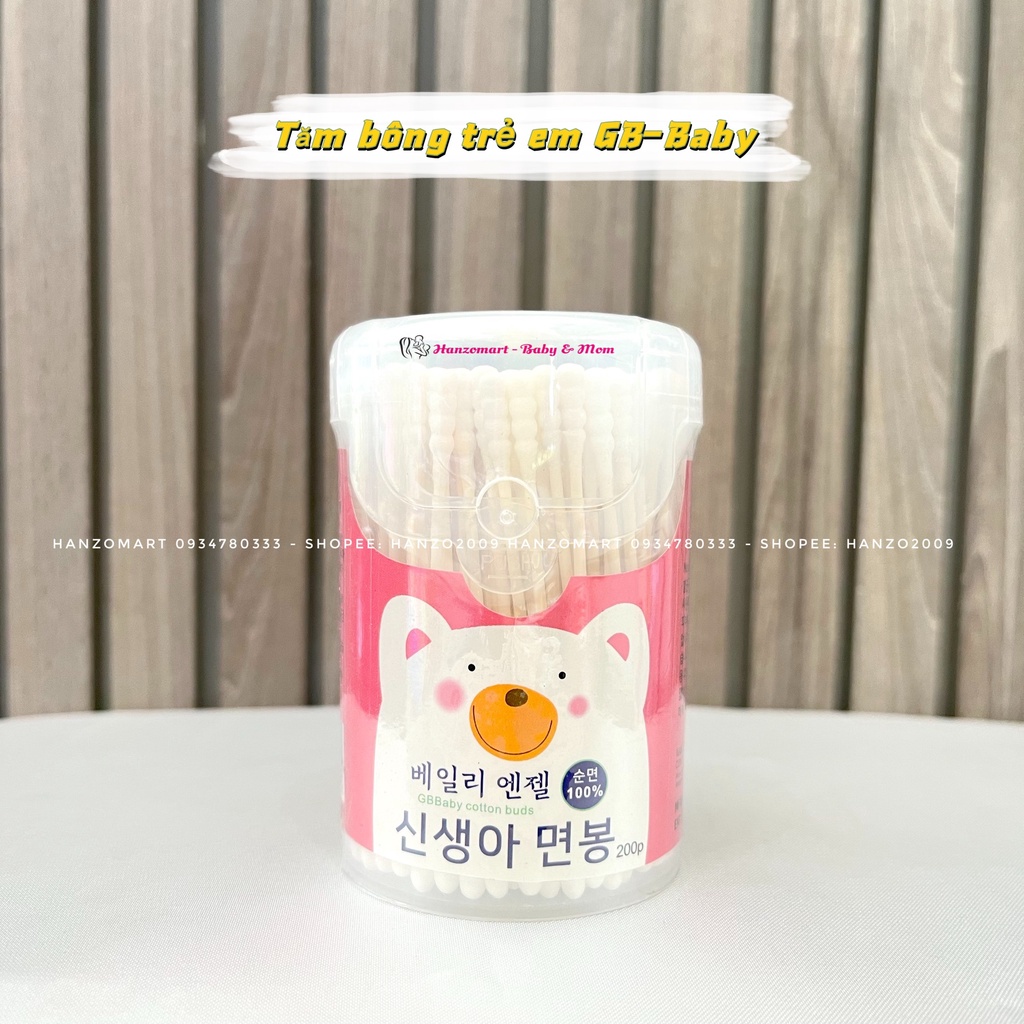Hộp 200 cây tăm bông vệ sinh trẻ em sơ sinh cho bé và gia đình GB BABY (Công nghệ Hàn Quốc)