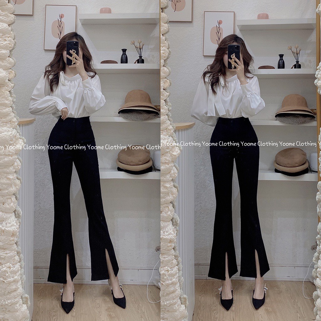 Quần jeans ống loe xẻ vạt dáng dài ôm chân mặc tôn dáng/ Quần bò xẻ ống lưng cao ulzzang dễ phối đồ_xuongmaythuhien