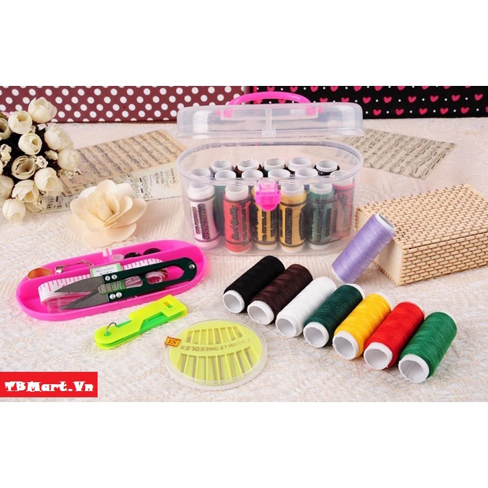 Bộ kim chỉ may vá đa năng nhiều món kèm hộp đựng trong suốt siêu gọn