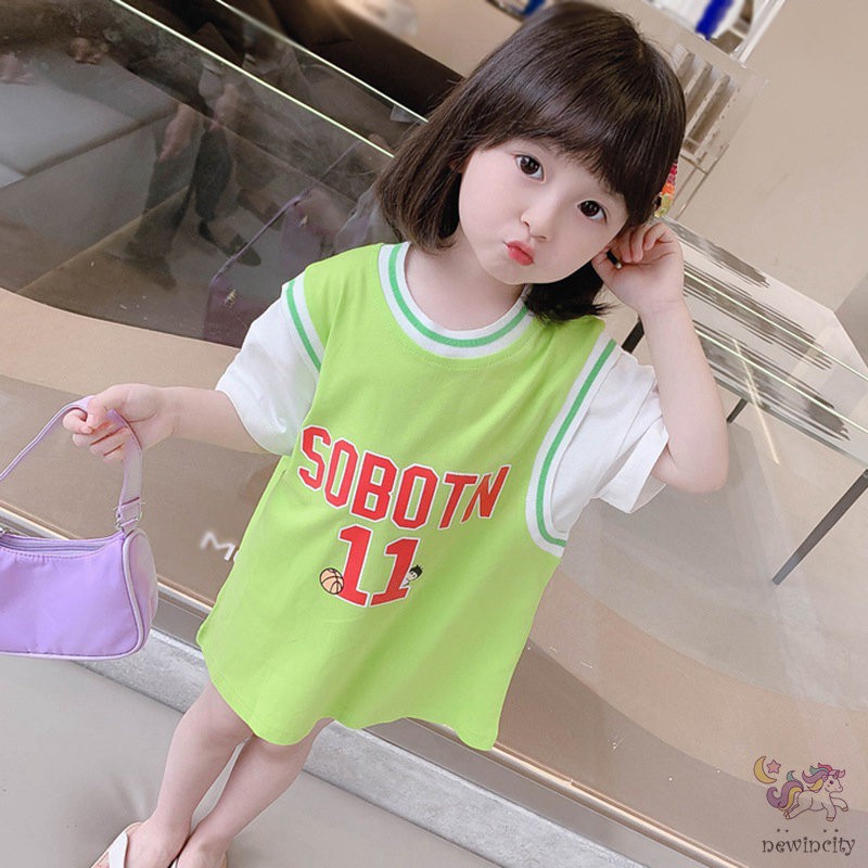 Đầm thể thao ngắn tay phối màu sắc phong cách Hàn Quốc cho bé gái