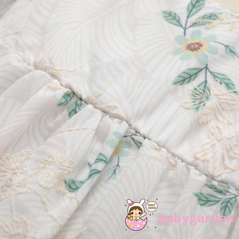 Bộ áo liền quần cổ vuông tay ngắn thêu hoa thời trang mùa hè cho bé gái từ 0-24 tháng tuổi