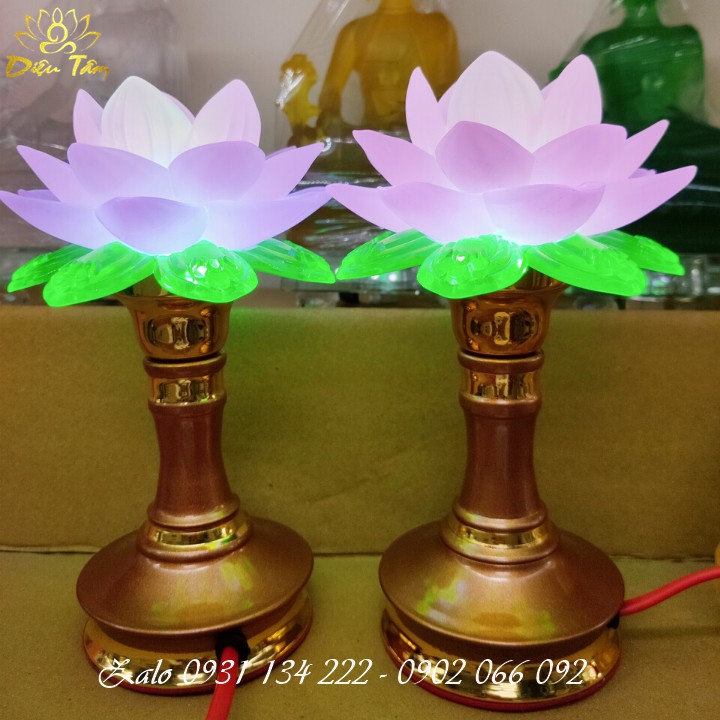 Cặp đèn thờ hoa sen đổi màu cúng phật