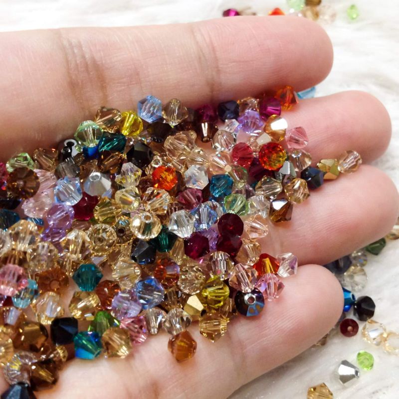 20 Hạt đá pha lê hình thoi mix trộn nhiều màu size 4mm lấp lánh sang trọng cườm xỏ vòng trang sức siêu đẹp