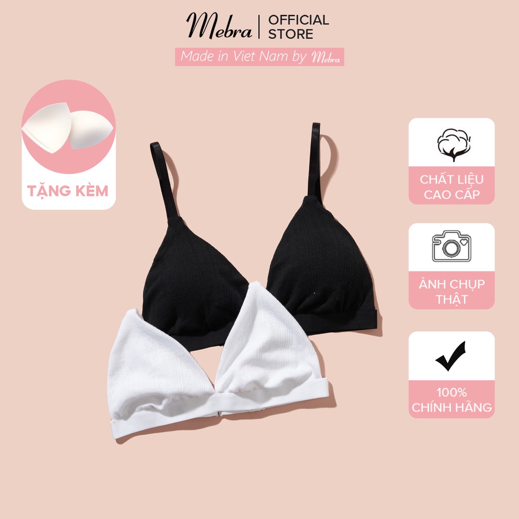 Áo cotton bralette không gọng, mút rời mỏng nhẹ thoải mái, họa tiết bướm xanh nhỏ nhắn xinh xắn Mebra