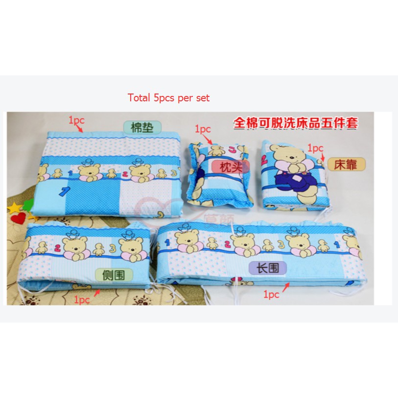 Set 5 đệm chặn cũi/giường em bé họa tiết hoạt hình xinh xắn