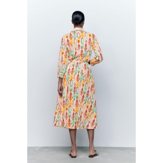 Đầm Sơ mi Zara lụa cát siêu mềm mịn kèm dây eo