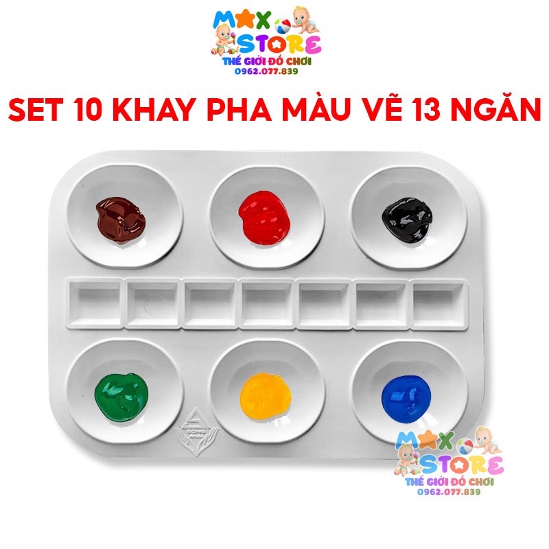 Set 10 Khay Pha Màu Khay Vẽ 13 Ô Bằng Nhựa