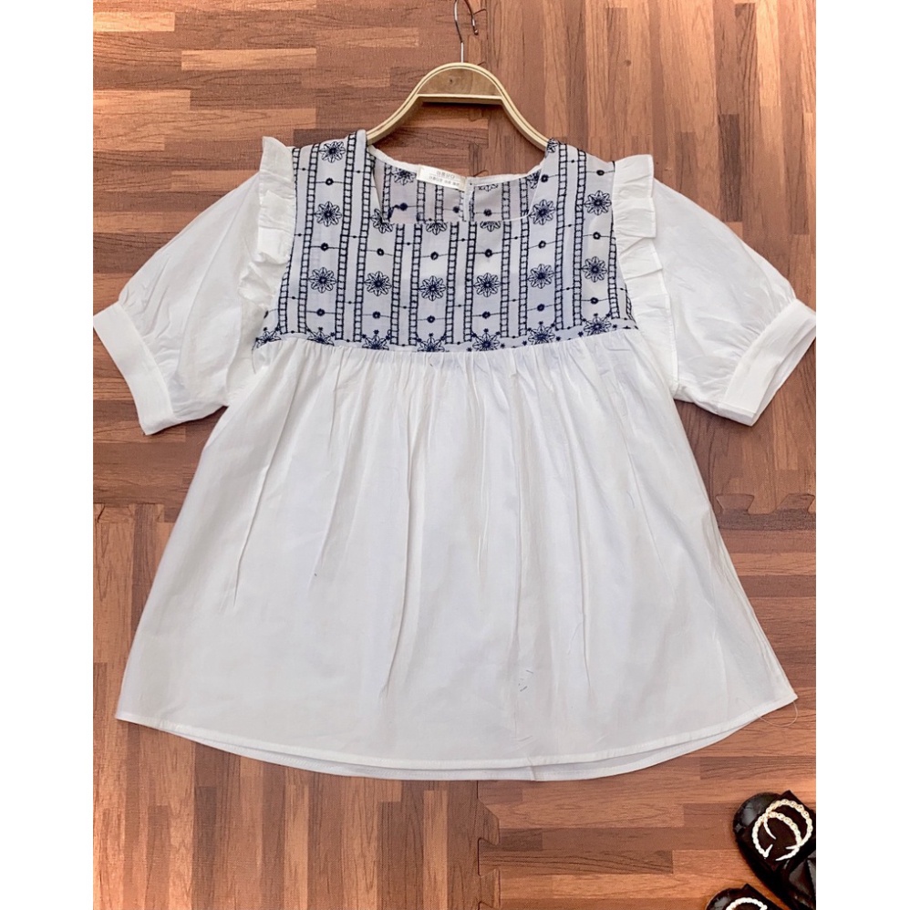 Áo babydoll tiểu thư thêu hoạ tiết kaca NH000101 hihishophaha