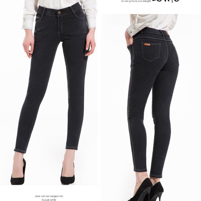 Quần jean skinny thun đen trơn viền chỉ trắng size ngoại cỡ 70-80kg