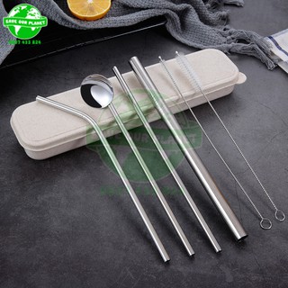 Bộ ống hút Inox 304 (7 món: 3 ống hút, 1 thìa kiêm ống hút, 2 cọ, 1 hộp)