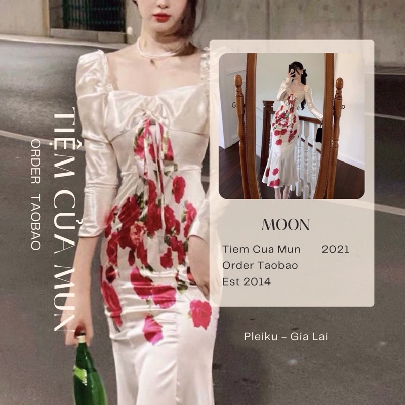 Đầm lụa hoa hồng sang chảnh