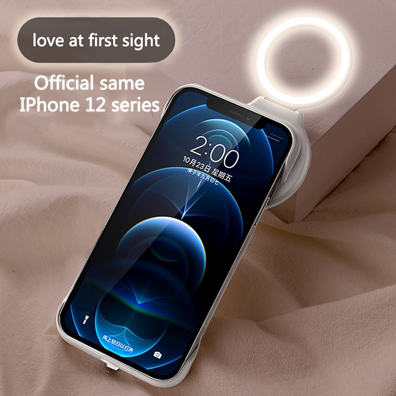 Đối với iPhone 12 Pro Ring Light Đèn flash Vỏ điện thoại LED Đèn pin selfie Vỏ bảo vệ cho iPhone 12 / 12Pro For Net Celebrity Live