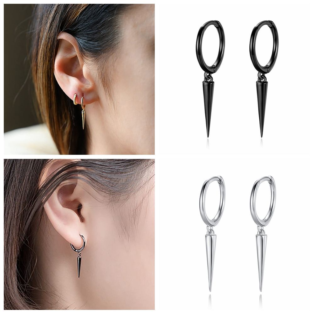 Bông Tai Dạng Kẹp Dáng Dài Đính Đinh Tán Phối Tua Rua Phong Cách Gothic Thời Trang