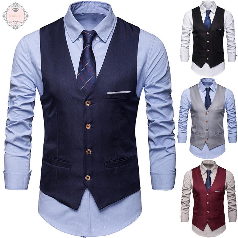 Áo tuxedo công sở không tay ôm sát màu trơn đơn giản sang trọng cho nam