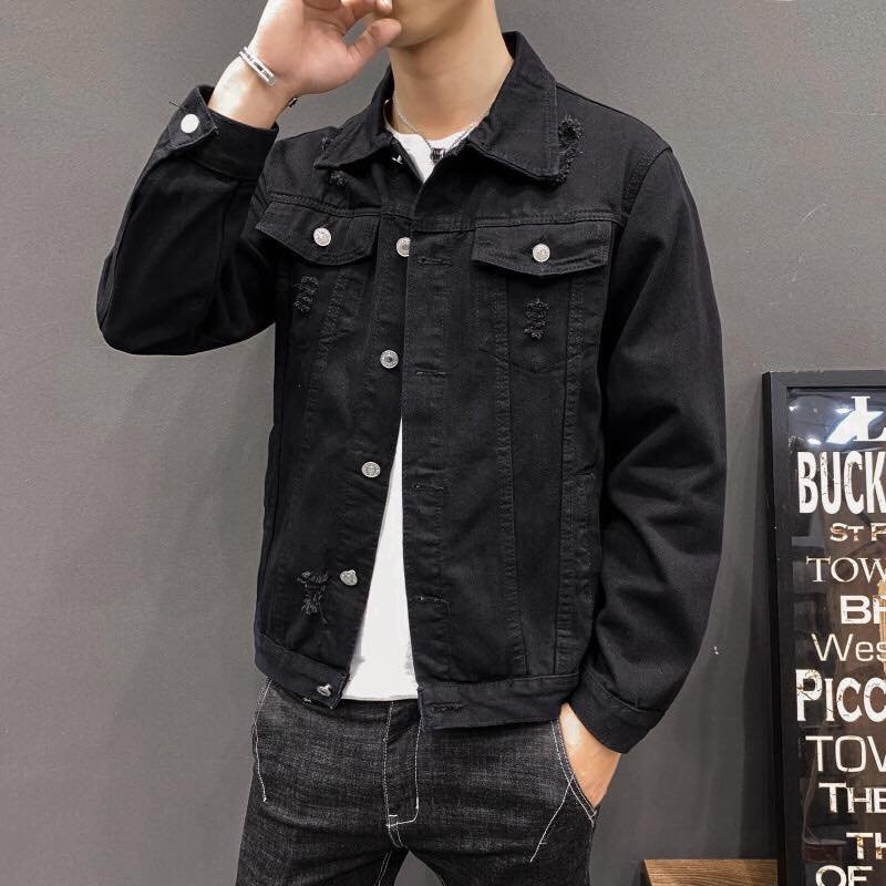 Áo khoác jean nam đen rách - áo đen và xanh trơn basic form unisex size 40-85kg