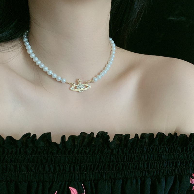 Vòng Cổ Choker Ngắn Đính Ngọc Trai Hình Hành Tinh Phong Cách Retro Sang Trọng Cho Nữ