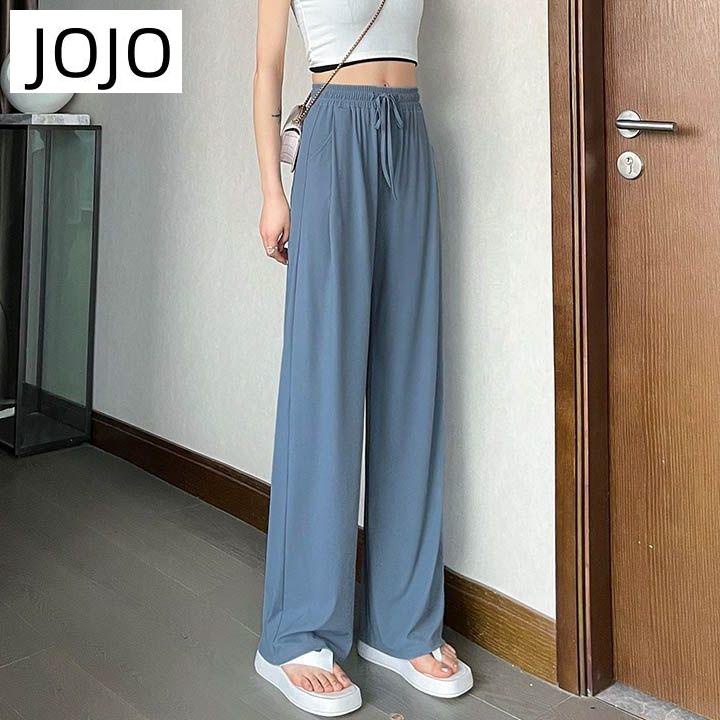 Quần Dài Lưng Cao Ống Rộng Vải Lụa Mát Thời Trang Mùa Hè Cho Nữ
