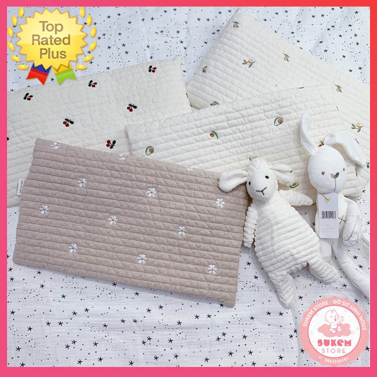 Gối Dot To Dot Hàn Quốc Thêu Họa Tiết Hình Chữ Nhật Chất Liệu Cotton Và Bông Organic Siêu Nhẹ An Toàn Cho Bé