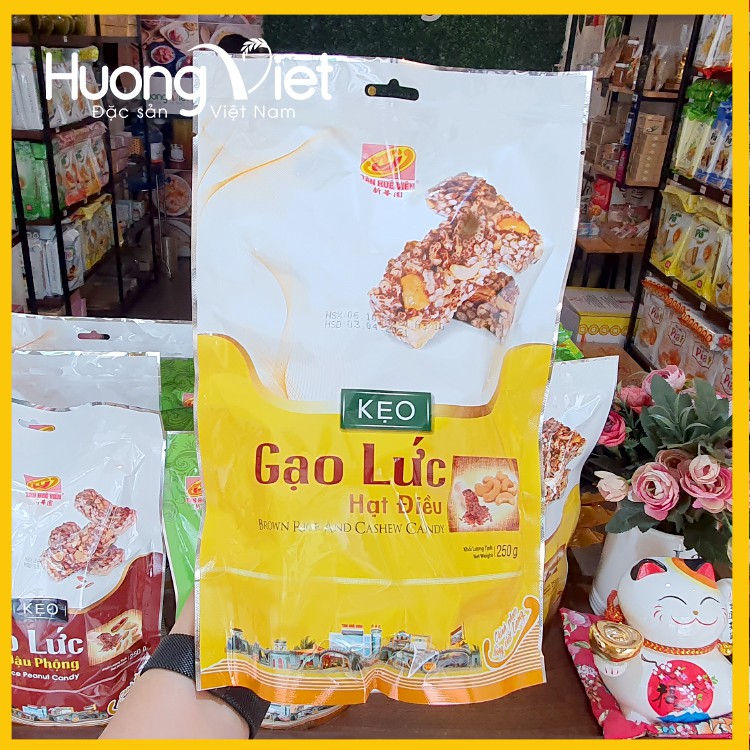 Kẹo gạo lức hạt điều cao cấp Tân Huê Viên 250g, kẹo gạo lứt Sóc Trăng