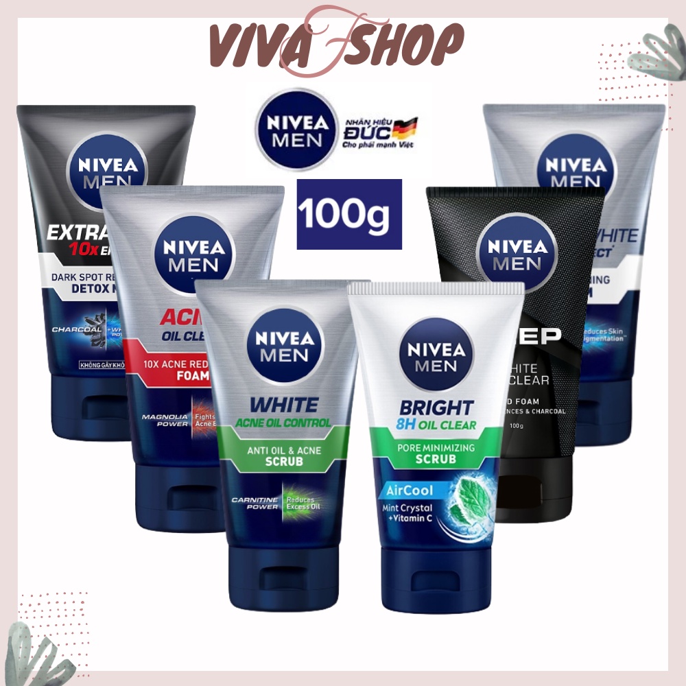 SRM Nam NIVEA Men Bright 8H/Extra White/Detox Mud - Sữa rửa mặt nam giới