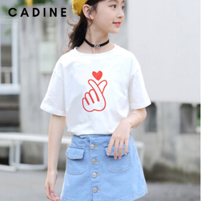 Áo thun cộc tay bé gái Áo phông cotton in hình trái tim 13-22kg Cadine kids