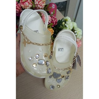 [Ảnh Thật] Dép Sục Nhựa Nữ Đính Đá, Dép Nữ Trong Suốt, Có Dây Xích Vàng