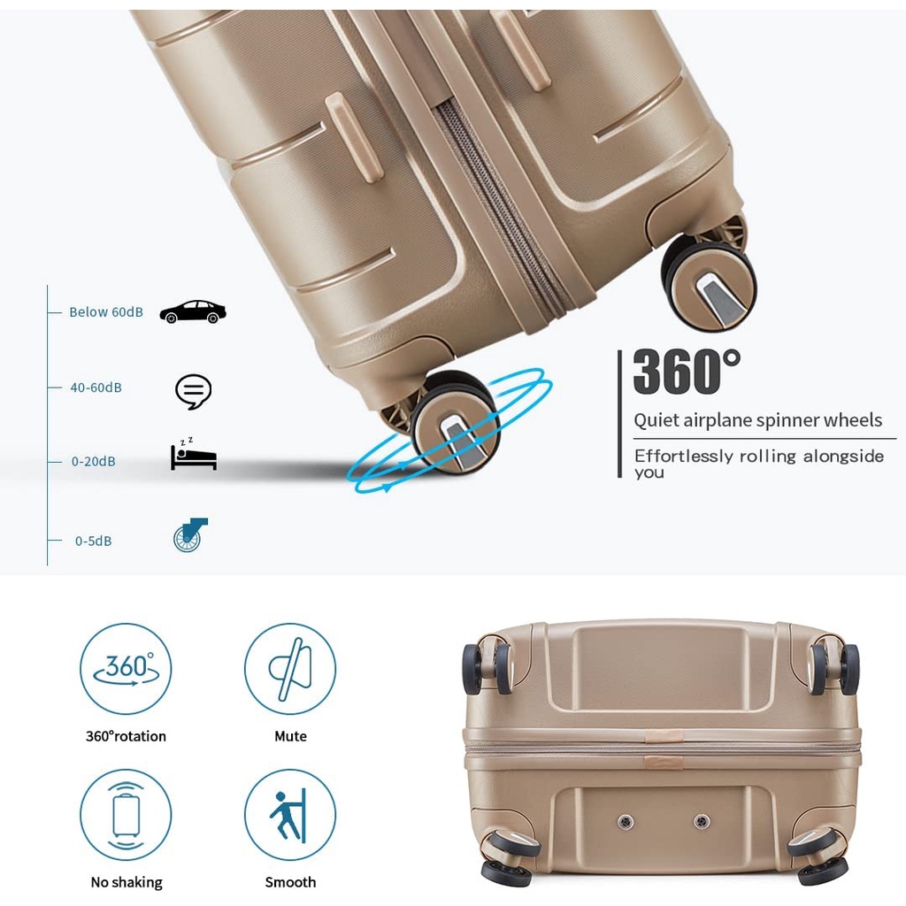 Vali du lịch Cao Cấp Sea Choice 1921 Nhựa PP nhẹ Size 14+20/24/28'' 7 màu khóa số TSA và dây kéo YKK 4 bánh quay 360 độ