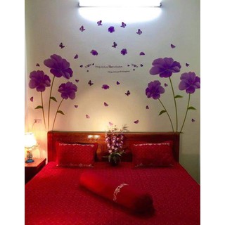 decal dán tường bộ đôi hoa tím