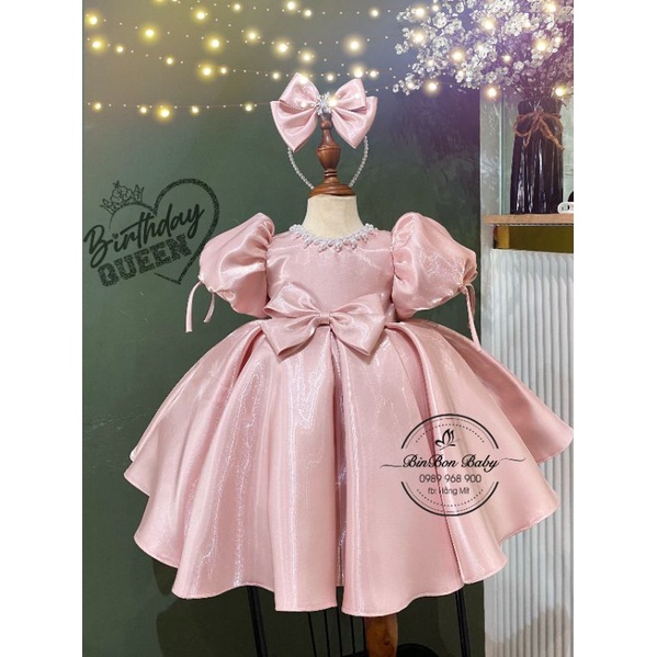 Váy công chúa cho bé BinBon Baby, đầm công chúa tay bồng cổ ngọc cho bé gái