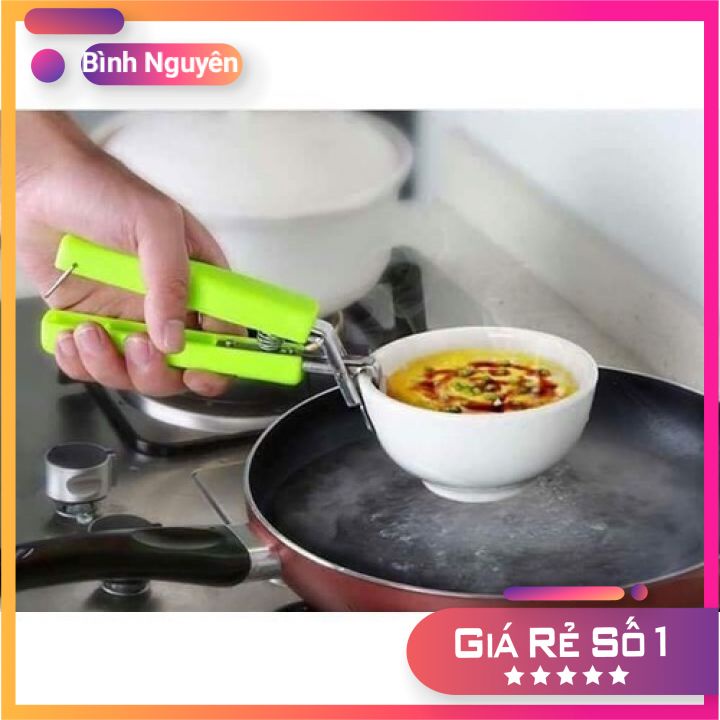 Kẹp Gắp Đồ Chống Nóng Inox Cán Nhựa Xanh, Dụng cụ kẹp và gắp nóng Bát Đĩa Chống Nóng