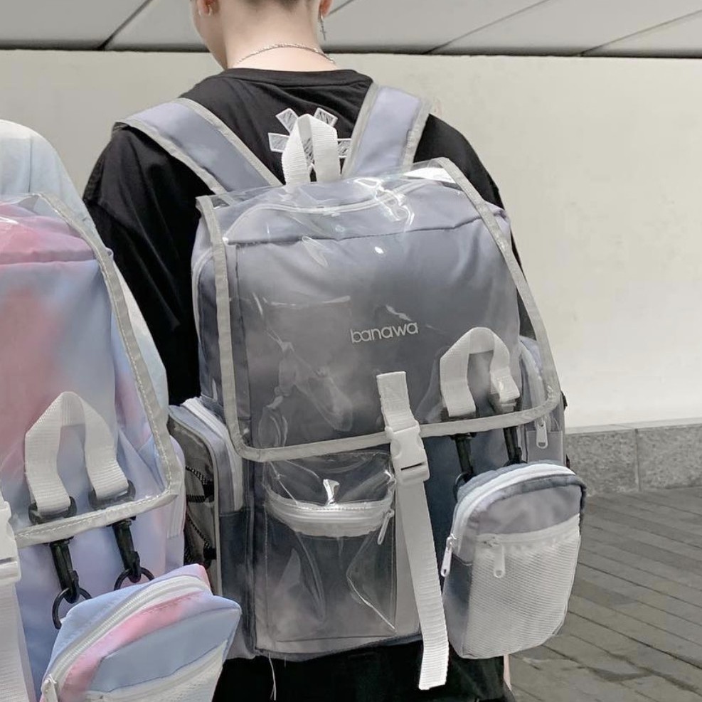 Balo Banawa Đen Tie Dye See Thru Backpack tặng giấy thơm[ Ảnh thật ]