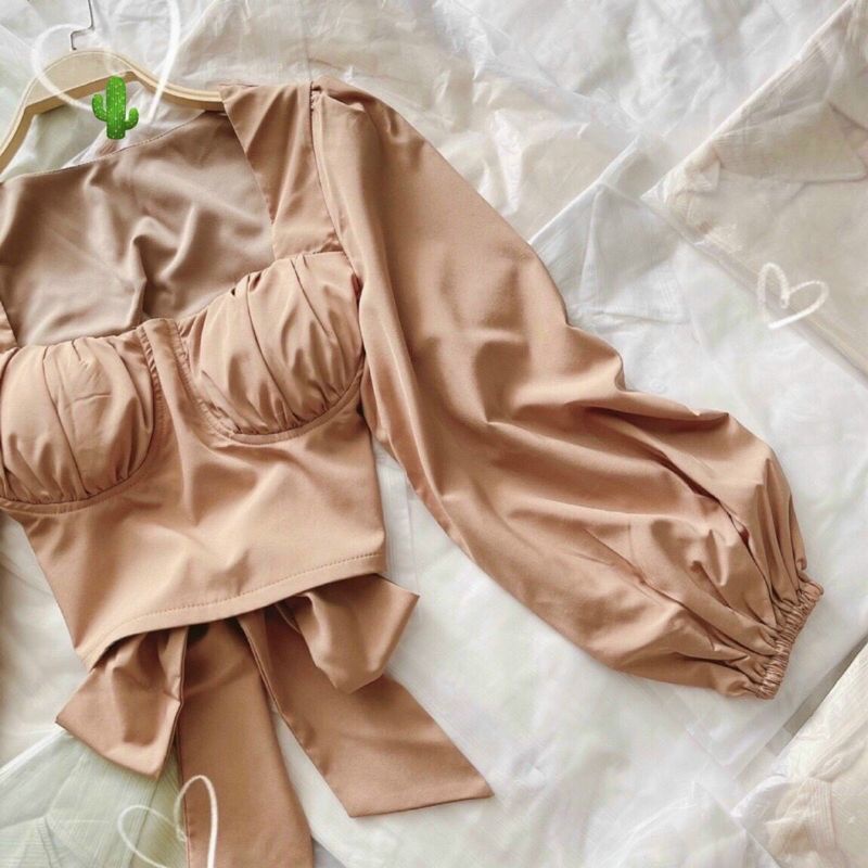 Áo croptop cúp ngực hở lưng thắt nơ tôn dáng