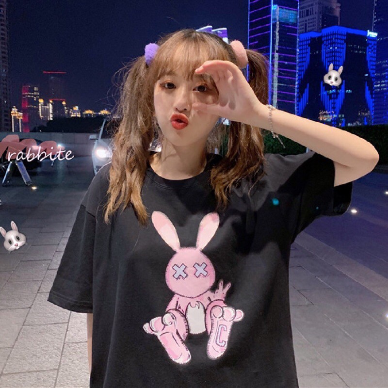 Áo thun tay lỡ dáng Unisex form rộng phong cách Ulzzang hình thỏ 3 màu