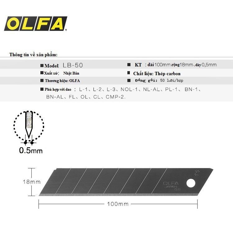 Lưỡi Dao Olfa LB-50 (50 Lưỡi / Hộp)