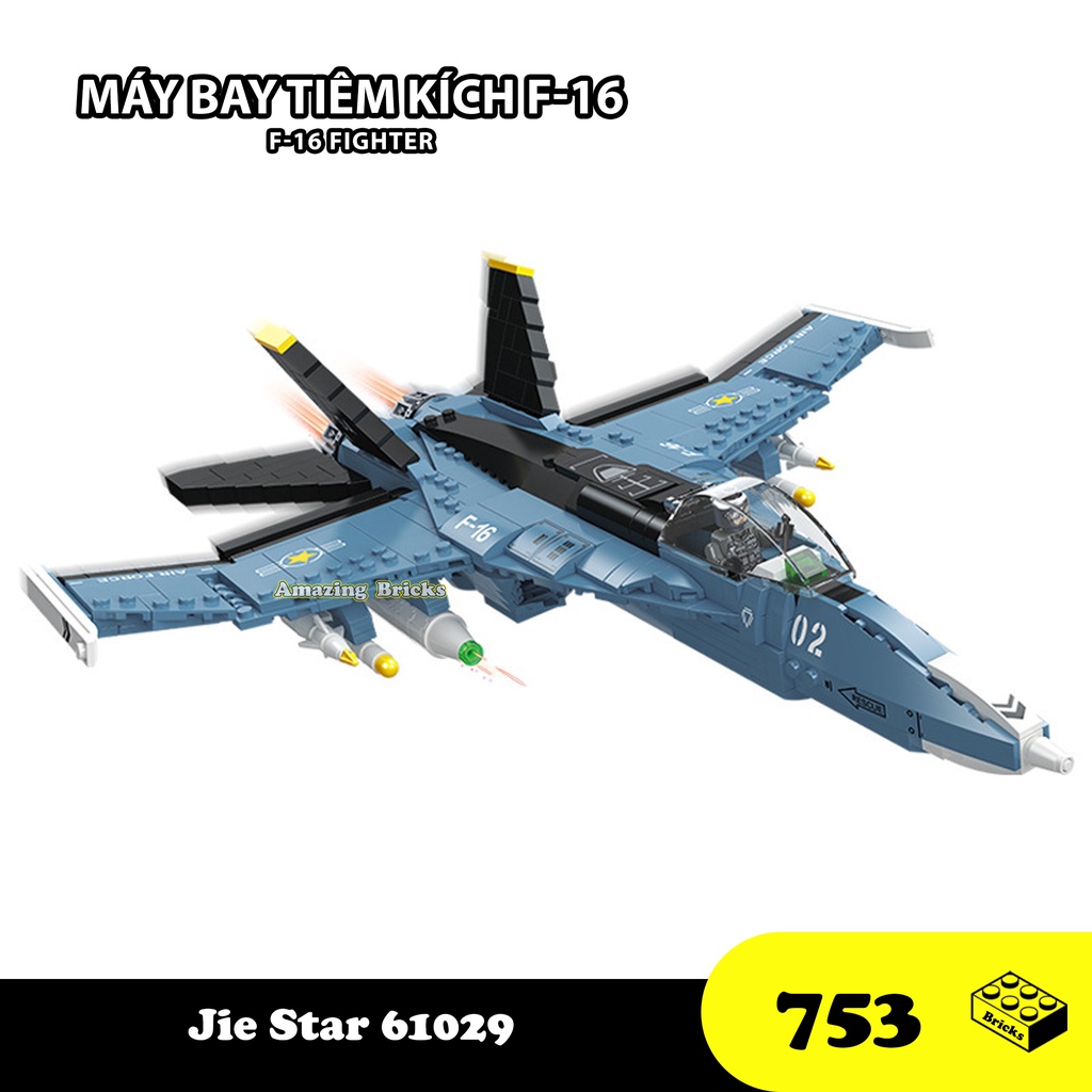 Đồ chơi Lắp ráp Máy bay Tiêm kích F-16, JieStar 61029 Fighter Aircraft, Xếp hình thông minh, Mô hình máy bay