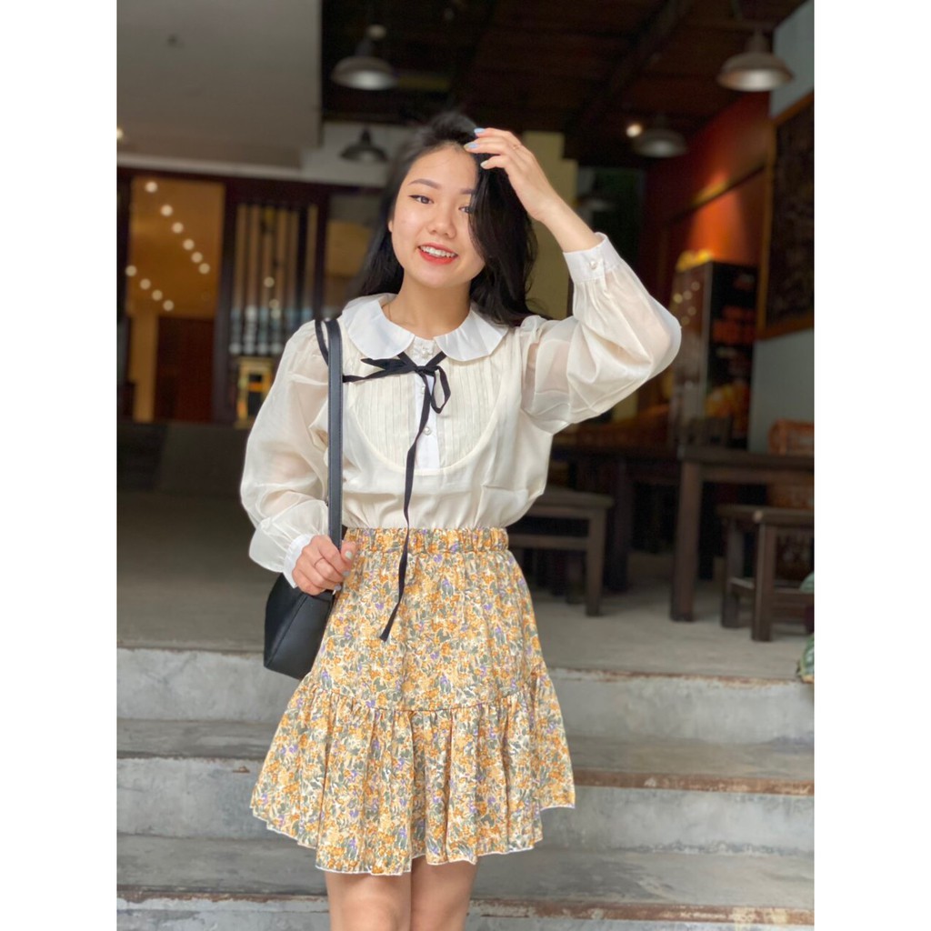 Chân váy voan ngắn ♥️ Chân váy hoa nhí vintage ♥️ Chân váy vintage, chân váy ngắn siêu xinh - NhimShop CV17