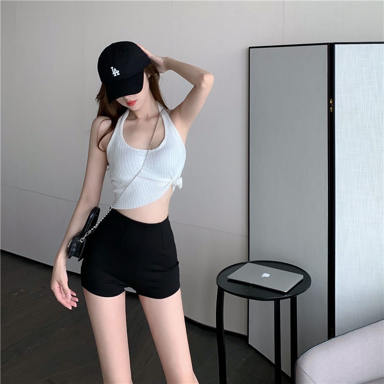 Quần Short Legging Lưng Cao Co Giãn Màu Đen Gợi Cảm Cho Nữ