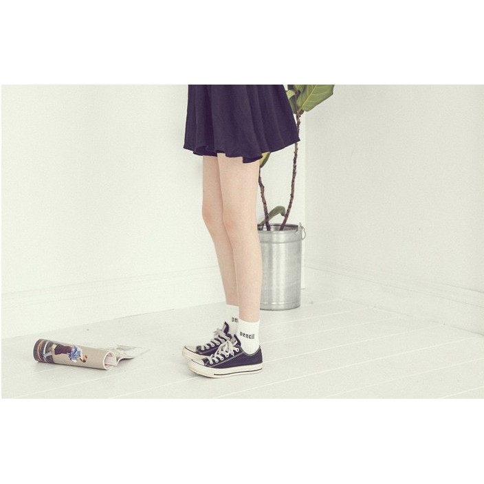 Tất cổ cao Bivota vớ nữ trắng cổ cao thêu họa tiết I Like cực dễ thương T42