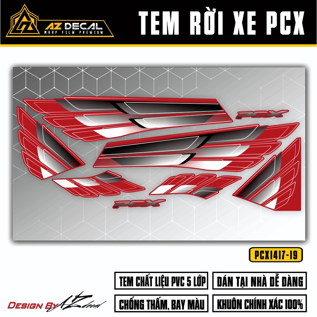 Tem Chế Dán Xe PCX Thiết Kế Đôi Cánh | PCX-19 | Decal Rời Dán Xe PCX 125 160 150 Chống Nước, Bền Màu