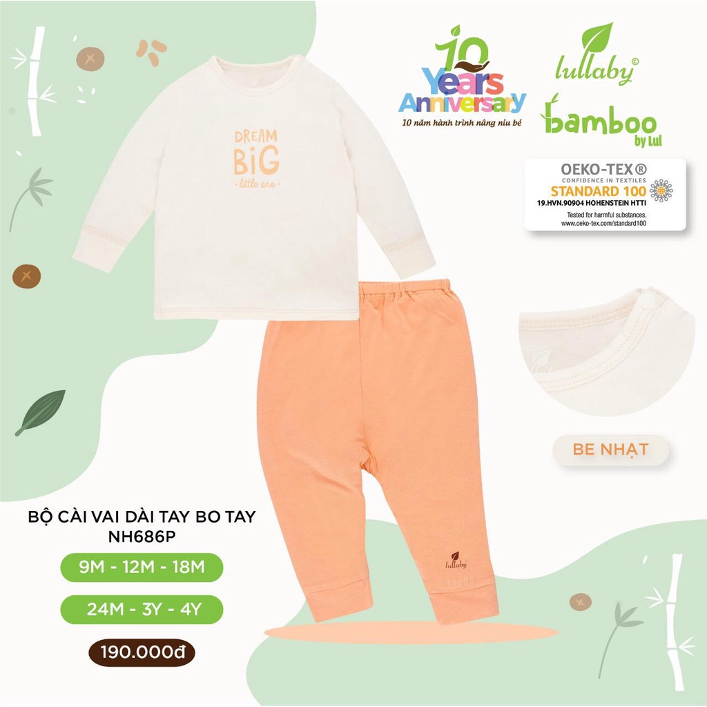 Bộ dài tay cài vai cho bé trai/bé gái chất vải Bamboo