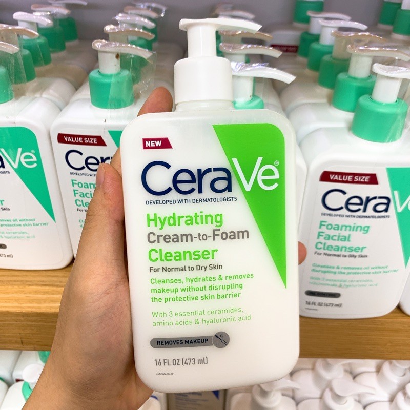 Sữa rửa mặt Cerave Hydrating Cream-to-Foam Cleanser ( 237mL / 355mL / 473mL )