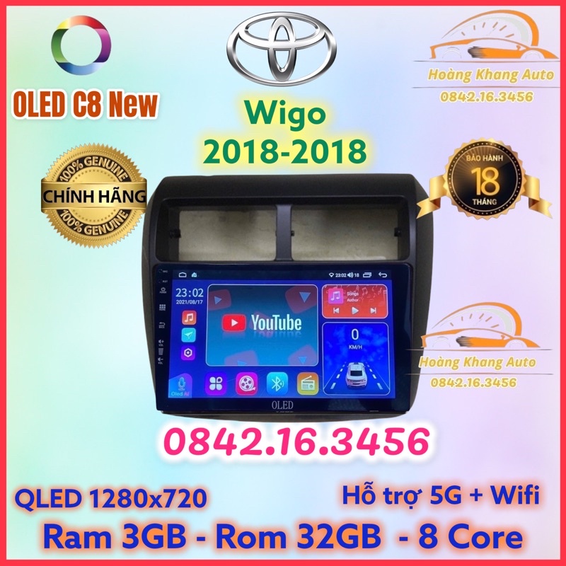 Màn hình android OLED C8 New theo xe Wigo 2018 - 2019  kèm dưỡng và jack nguồn zin theo xe