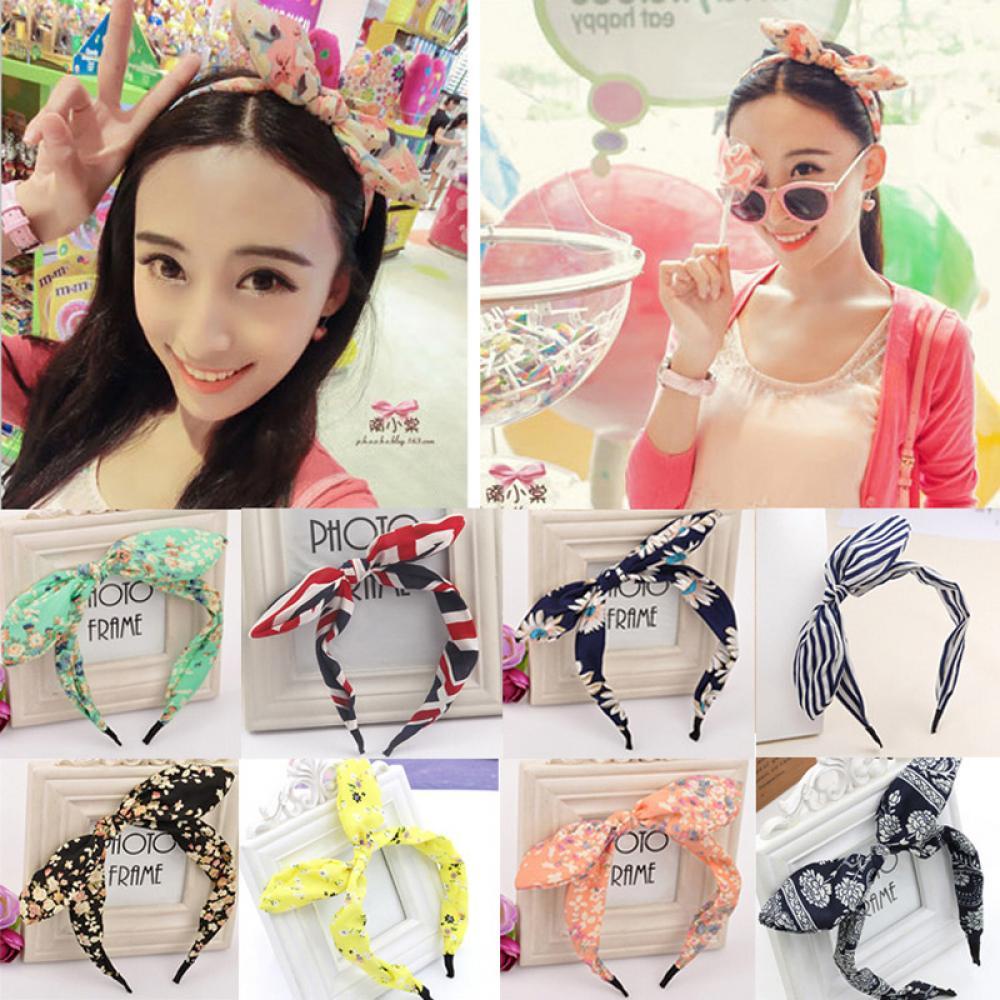 Băng Đô Cài Tóc Đính Nơ Họa Tiết Kẻ Sọc / Hoa Xinh Xắn Thời Trang Cho Bạn Gái