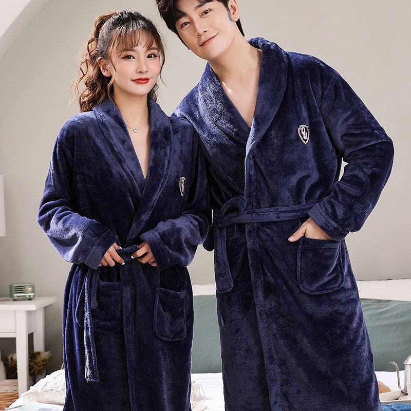 Áo Choàng Tắm Vải Flannel Cỡ Lớn Thời Trang Mùa Đông Cho Nam Và Nữ