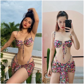  Set bikini 2 mảnh hoa nhí Mai Phương Bùi kèm khăn choàng xinh xắn S21 