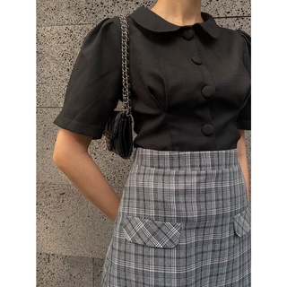 Áo cổ sen phối nút - Đen [A027 - Senbe Clothing]